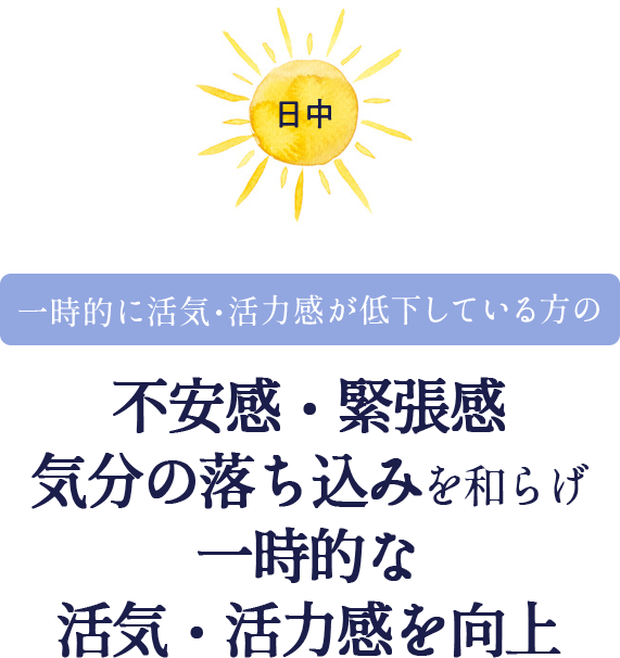 日中一時的に活気・活力感が低下している方の不安感・緊張感気分の落ち込みを和らげ一時的な活気・活力を向上