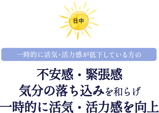 一時的に活気・活力感が低下している方の不安感・緊張感気分の落ち込みを和らげ一時的な活気・活力を向上
